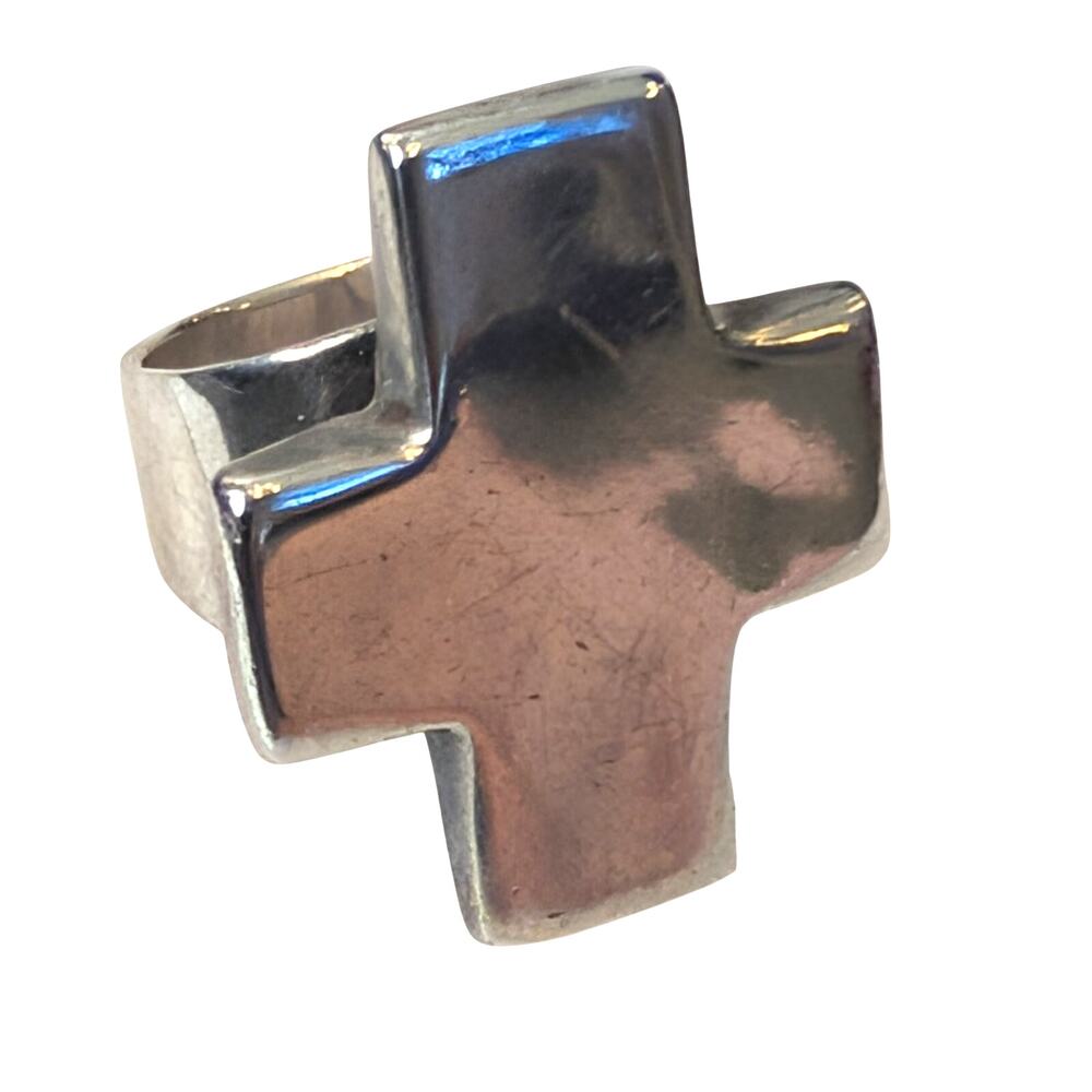 925 Thailand Sterling Silver Cross Ring Adjustable Size 7.5 11g - Picture 2 of 10